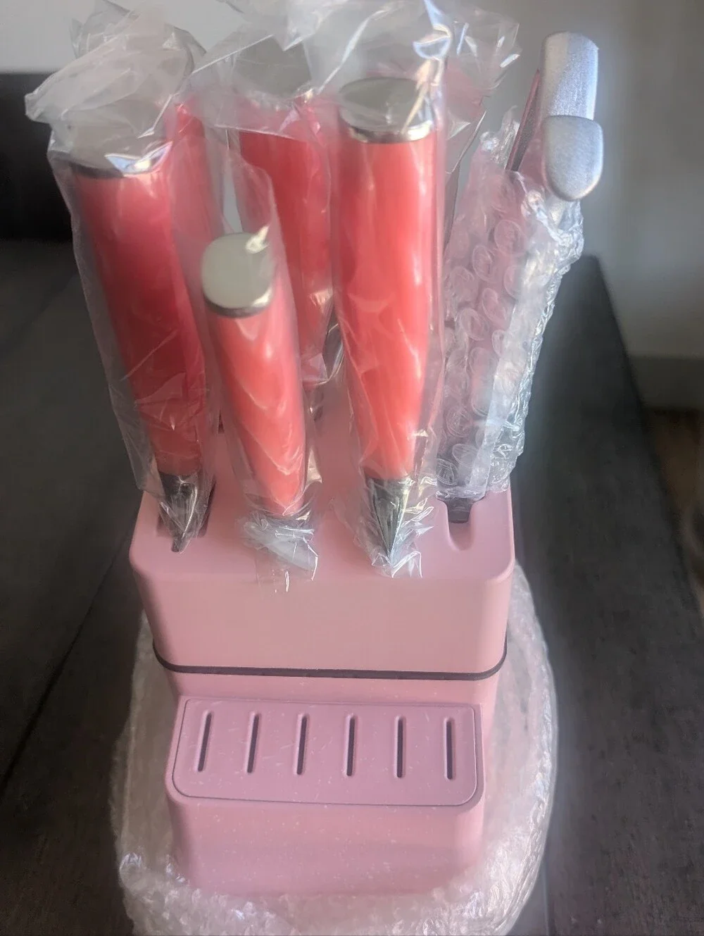 Pink Knife Block Set with Pink Handles